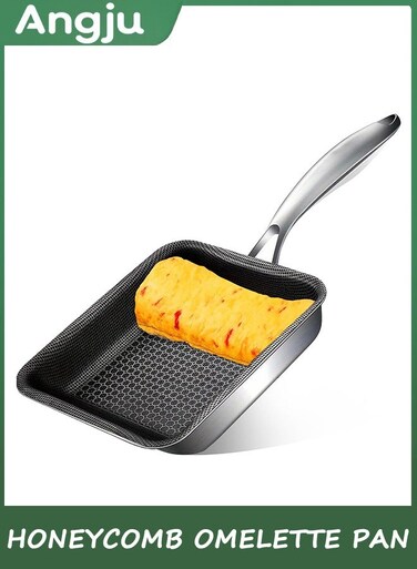 Tamagoyaki Pan Stainless Steel Japanese Omelette Pan, Honeycomb Egg Roll Rectangle Frying for Cooking Egg Roll, Steaks, Frying Bacon, Easy to Clean
