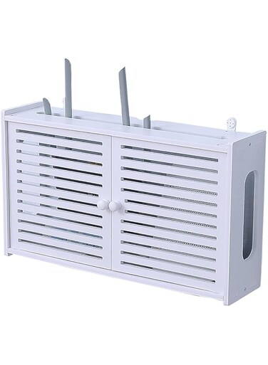 luckiner Wall Hanging Wifi Router Shelf TV Set-top Storage Box for DVD Players Game Consoles 38 * 9 * 26cm White