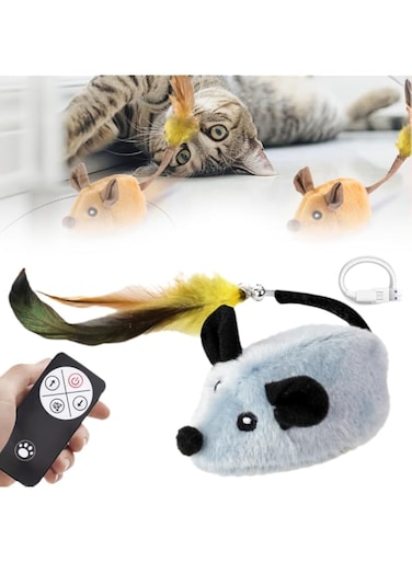 Interactive Cat Toys, Indoor Remote Control Cat Toys, Automatic Cat Toys Mouse, Simulation Plush Rechargeable Mobile Cat Mouse Toys, Stimulating Cat Toys Electric Cat Toy, Squeaky Cat Toys (Gray)