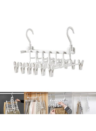 Pants Hangers, Adjustable Collapsible 6 Layers Magic Multi Functional Hanging Pants Rack Non-Slip Space Saving Storage Organizer for Trousers Skirts Scarf Tie Belt Home Storage (Gray)