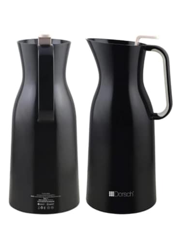 Dorsch Design Vacuum Jug - 1L Premium Double-Walled Glass Liner, BPA-Free, Insulated Rubber Handle, Leakproof Lid - Ergonomic, Sleek Design - Keeps Hot for 12 Hours &amp; Cold for 24 Hours (Black)