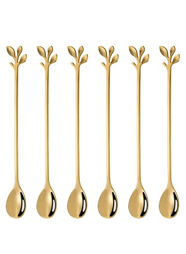 Creative Long Handle Iced Tea Spoons Set Stirring Spoons Tableware Dessert Spoons(Gold, 6 Pcs)