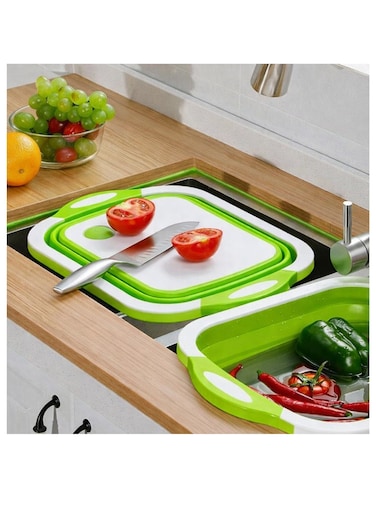 Souq Three-In-One Multifunctional Convenient Folding Cutting Board, chopping board, washing/strainer,storing basket,(White &amp; Green)