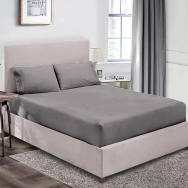 MUSA&Acirc;&reg; Deep Pockets Fitted Sheet - 100% Cotton Luxury Bedding Set (Light Grey, 150 x 200cm)