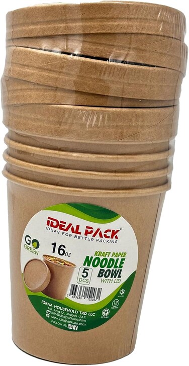 IDEAL PACK 16 oz Kraft Paper Noodle Bowl with Kraft Lid