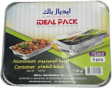IDEAL PACK [05 pcs] Disposable Aluminium Food Storage Container with Lids- Lunch Box- Storage box- Take Away. (73365)