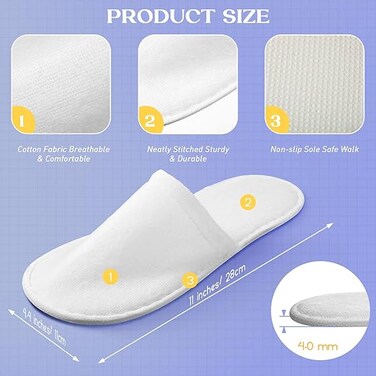 50 Pairs Disposable Hotel &amp; Spa Slippers - Bulk White Closed Toe Guest Slippers for Home, Travel, and Professional Use &ndash; Universal Size
