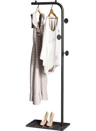 Coat Racks Metal Coat Racks Coat Rack Freestanding Tree Coat Rack L Shaped Coat with Hooks &amp; Marble Base Coat Racks for Hanging Scarf Bag Jacket Home Entry-way Hat Hanger (Black 170cm)