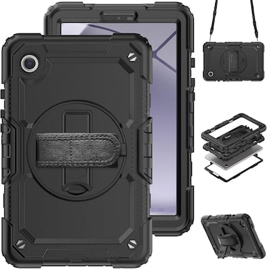 Case for Samsung Galaxy Tab A9 8.7 Inch 2023 Model (SM-X110/X115/X117) With Screen Protector &amp; 360 Degree Swivel Kickstand &amp; Hand Shoulder Strap Case for Galaxy Tab Tab A9 8.7 inch-Black