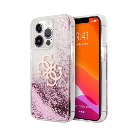 GUESS LIQUID GLITTER CASE 4G ELECTROPLATED LOGO FOR IPHONE 13 PRO PINK