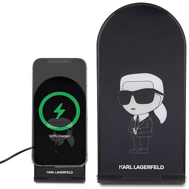 شاحن CG MOBILE Karl اللاسلكي، تصميم شعار Ikonik، متوافق مع MagSafe، شحن لاسلكي سريع 15W، صغير الحجم ومحمول، شاحن خفيف الوزن لسماعات الأذن، سهل الاستخدام للاستخدام اليومي - أسود
