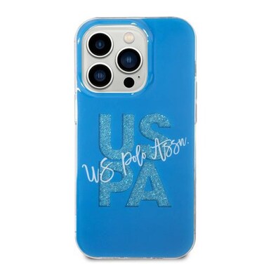 CG Mobile U.S. Polo Glitter Script Card Case Compatible with iPhone 14 Pro, Shockproof Protection, Built-In Card Slot, Durable &amp; Lightweight, Easy Installation - Blue

