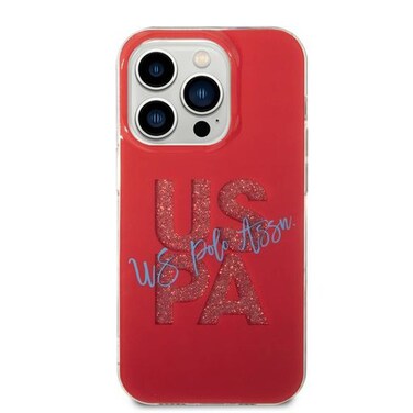 CG Mobile U.S. Polo Glitter Script Card Case for iPhone 14 Pro, Elegant Design, Built-in Card Holder, Shock-Resistant, Slim &amp; Durable, Easy Access to Ports &amp; Buttons - Red
