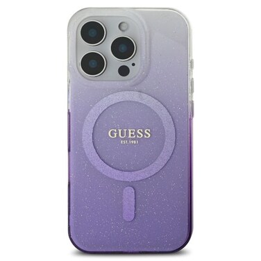 CG MOBILE GUESS Compatible with iPhone 16 Pro IML Glitter Gradient Hard Case, Compatible with MagSafe, Easy Snap-On, Slim Design, Comfortable Grip, Drop Protection - Purple

