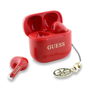 GUESS Charm TWS Wireless Earphones with Glossy Effect &amp; Classic Logo Print, Bluetooth Connectivity, 20H Playtime, Red
