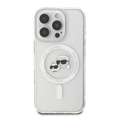 غطاء صلب CG MOBILE Karl Lagerfeld IML متوافق مع MagSafe لهاتف iPhone 16 Pro Max، تصميم Karl & Choupette Head، حماية من السقوط، فتحات دقيقة، ممتص للصدمات - أبيض
