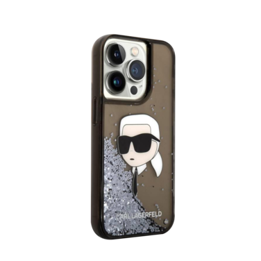 Karl Lagerfeld Liquid Glitter Hard Case With NFT Karl Head For iPhone 16 Pro Max - Black