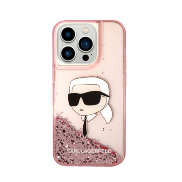 Karl Lagerfeld Liquid Glitter Hard Case With NFT Karl Head For iPhone 16 Pro - Pink