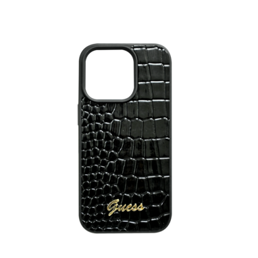 Guess PU Croco Hard Case With Script Logo For iPhone 16 Pro - Black