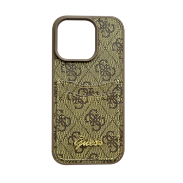 Guess PU 4G Hard Case With Card Slot &amp; Script Logo For iPhone 16 Pro - Brown