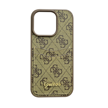 Guess PU 4G Hard Case With Card Slot &amp; Script Logo For iPhone 16 Pro Max - Brown