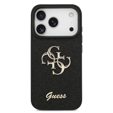 حافظة Guess PU Glitter مع شعار 4G معدني كبير لآيفون 17 برو، تصميم نحيف، حماية من السقوط، تصميم خفيف الوزن – أسود
