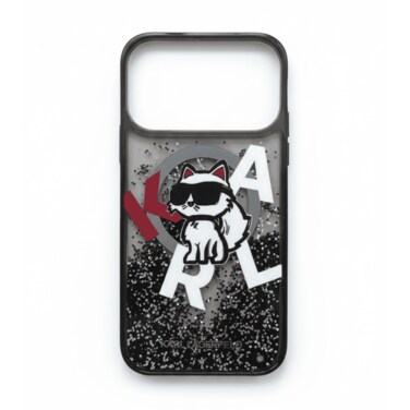 KARL LAGERFELD MagSafe Liquid Glitter Case with Scattered Choupette Logo for iPhone 17 Pro - Black