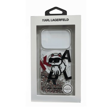 KARL LAGERFELD MagSafe Liquid Glitter Case with Scattered Choupette Logo for iPhone 17 Pro - White