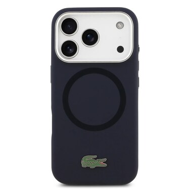 Lacoste MagSafe Silicone Case with Metal Logo for iPhone 17 Pro Max, Drop Protection, Sustainable Packaging, Slim Profile, Easy Snap-On Design - Navy