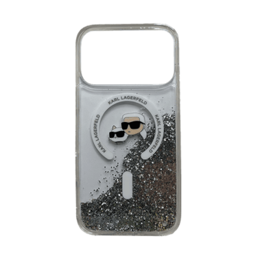 KARL LAGERFELD MagSafe Liquid Glitter Case with Karl &amp; Choupette Head for iPhone 17 Pro - Transparent