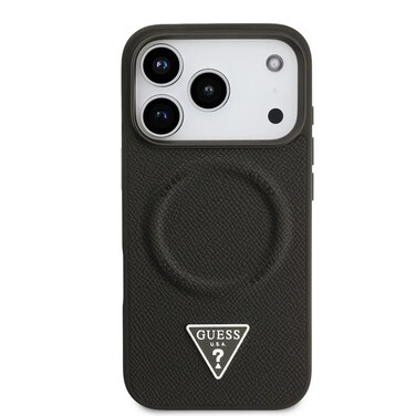 Guess MagSafe PU Leather Case for iPhone 17 Pro Max, Slim Profile, Drop Protection, MagSafe Compatible, Comfortable Grip, Sustainable Packaging &ndash; Black
