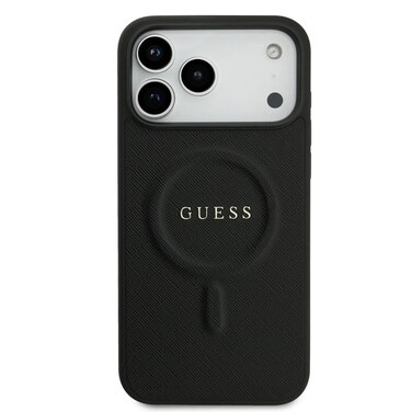Guess MagSafe PU Saffiano Leather Case for iPhone 17 Pro Max, Slim Profile, Comfortable Grip, Drop Protection, Sustainable Packaging, Easy Snap-On, MagSafe Compatible &ndash; Black