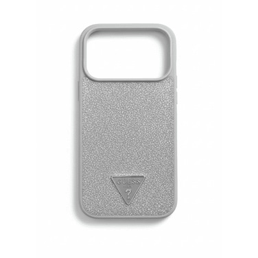 GUESS MagSafe PU Leather Fixed Glitter Case with Triangle Logo for iPhone 17 Pro - Silver