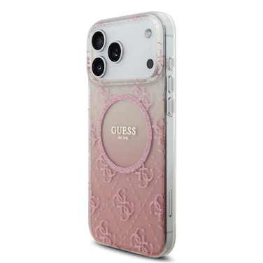 Guess MagSafe PC &amp; TPU Case with Gradient Glitter for iPhone 17 Pro Max, Drop Protection, Slim Profile, Comfortable Grip, Lightweight Design, Sustainable Packaging - Pink