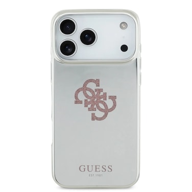 جراب GUESS MAGSAGE PC+TPU MIRROR مع شعار 4G لامع كبير لهاتف IPHONE 17 PRO - وردي