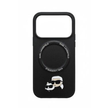 KARL LAGERFELD PU Leather Case with Karl &amp; Choupette Head Pins for iPhone 17 Pro - Black