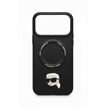 KARL LAGERFELD PU Leather Case with Karl &amp; Choupette Head Pins for iPhone 17 Pro Max - Black
