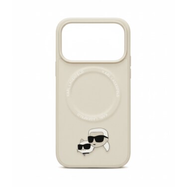 KARL LAGERFELD PU Leather Case with Karl &amp; Choupette Head Pins for iPhone 17 Pro - Beige