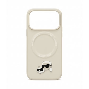 KARL LAGERFELD PU Leather Case with Karl &amp; Choupette Head Pins for iPhone 17 Pro Max - Beige