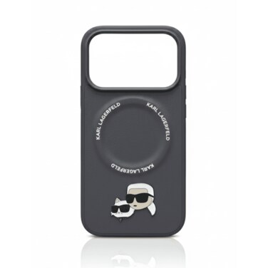 KARL LAGERFELD PU Leather Case with Karl &amp; Choupette Head Pins for iPhone 17 Pro - Grey