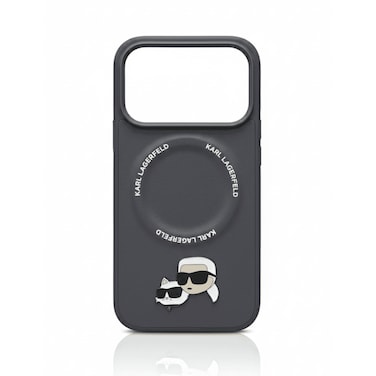 KARL LAGERFELD PU Leather Case with Karl &amp; Choupette Head Pins for iPhone 17 Pro Max - Grey