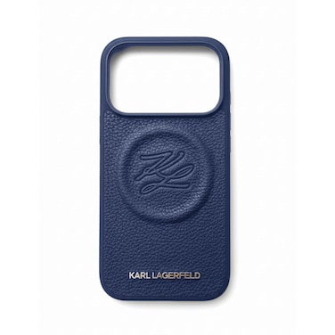 KARL LAGERFELD MagSafe PU Leather Case with Initial Debossed Logo for iPhone 17 Pro - Blue