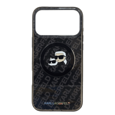 KARL LAGERFELD MagSafe IML Glitter &amp; KL Repeated Case with Karl &amp; Choupette Heads for iPhone 17 Pro Max - Black