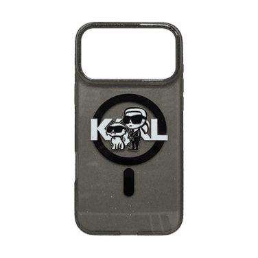 KARL LAGERFELD MagSafe IML Glitter Case with Karl &amp; Choupette Heads for iPhone 17 Pro - Black