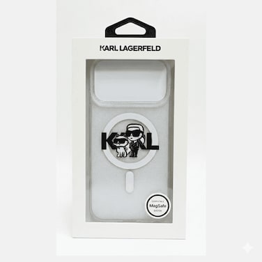 KARL LAGERFELD MagSafe IML Glitter Case with Karl &amp; Choupette Heads for iPhone 17 Pro - Transparent