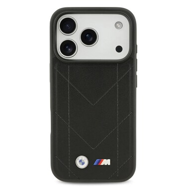 BMW MagSafe PU Quilted Leather Case with Metal Logos, Slim Profile, Drop Protection, Eco-Friendly Packaging for iPhone 17 Pro Max &ndash; Black