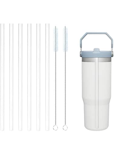 Plastic Straws for Stanley Iceflow 30oz Tumbler,6 Pack Replacement Clear Straws with 2 PCS Straw Cleaner Brush, Reusable Straw for Stanley 30 oz Iceflow Flip Cup (Clear, for Stanley Iceflow 30oz)