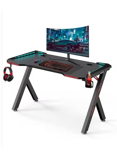Gaming Desk With RGB LED Colors Light, Headset Hook, Cup Holder, Size 100 Centimeters