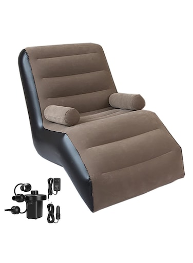Inflatable Deck Chair with Air Pump, Foldable Lounge Chair for Bedroom and Living Room, Indoor Sofa Lounge with Handrails(Brown)