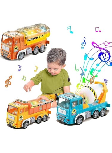 3 Pack Car Toy Trucks Set, Automatic Bump &amp; Go Toy Construction Vehicles Truck Toys with Lights and Sounds, Vehicle Toys Toddler Toys for 1 2 3 4 5 6 7 8 Year Old Boys,Boys &amp; Girls Birthday Gifts